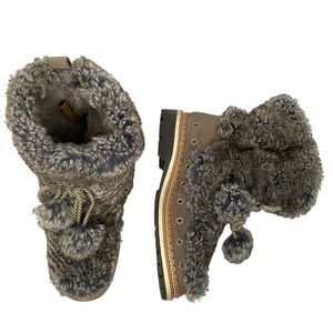 Sam Edelman Faux Fur Gray Leather Lace Up Women’s Ankle Boots Size 7.5M